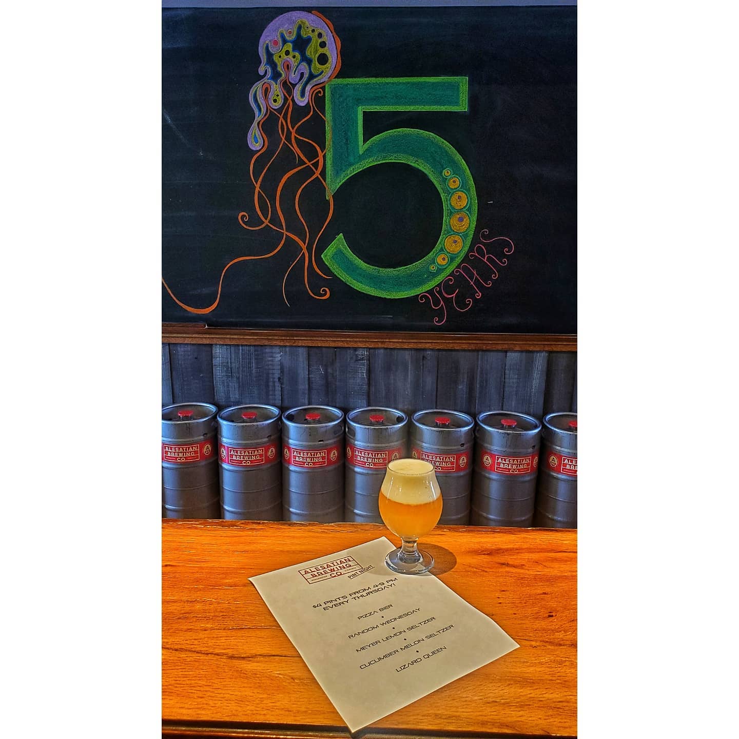 Our 5 Year Anniversary AND Pint Night?! How lucky are we?! Come join in on the festivities starting at 4pm!